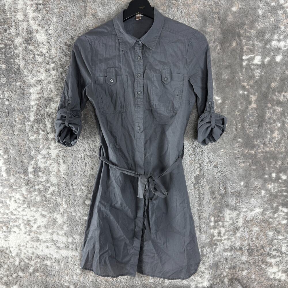 Miss Bisou Size S Casual Button‎ Shirt Dress Gray Collar Long Sleeve Pocket
